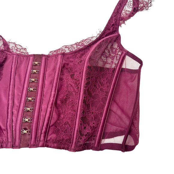 NWT Victoria’s Secret Purple Lace Silk Cropped Corset Top Medium - Picture 2 of 6